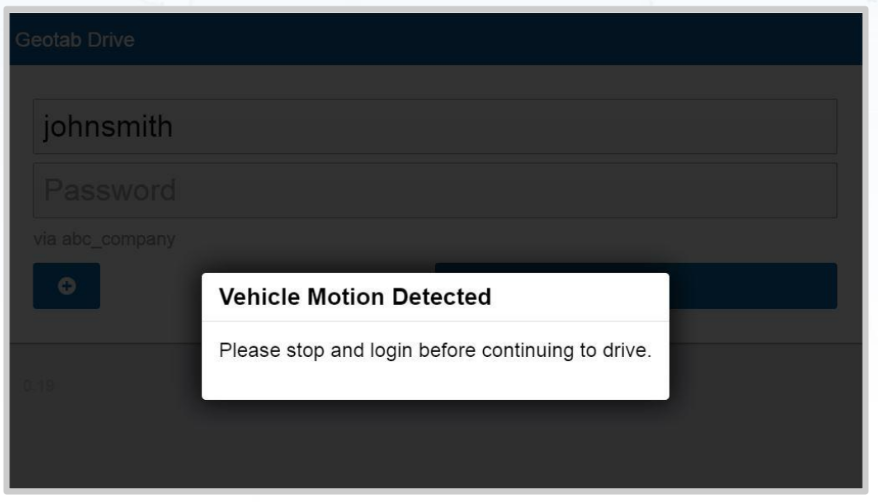 An alert appears if the vehicle begins moving and you are not logged in