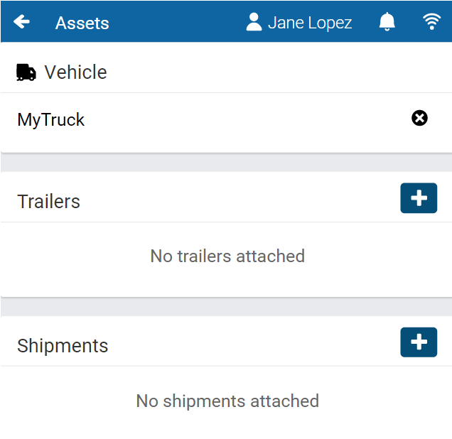 Provides the option to add vehicles, trailers, or shipments