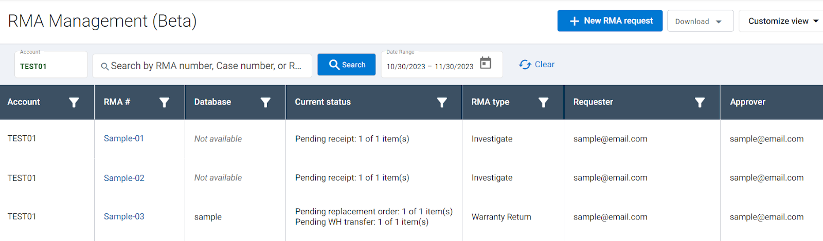 An overview of RMA Management (Beta) page. 