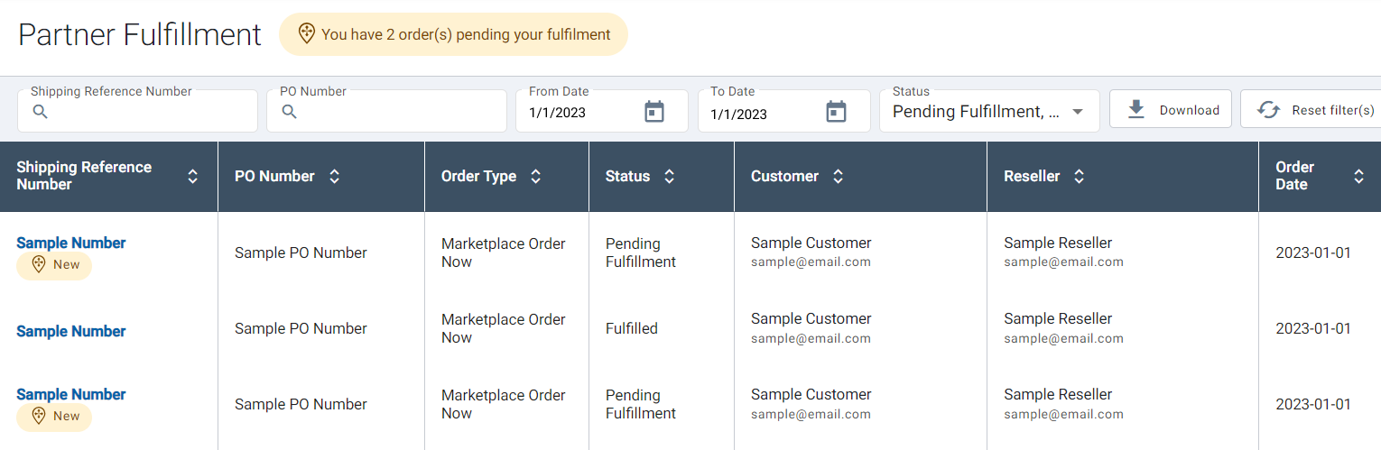 An overview of Partner Fulfillment page.