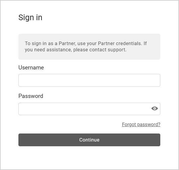 Partner sign in page for registering the database