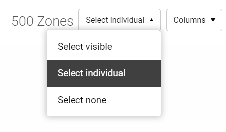 Drop down menu shows option for removing individual zones.