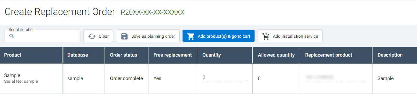 An overview of Create Replacement Order page.